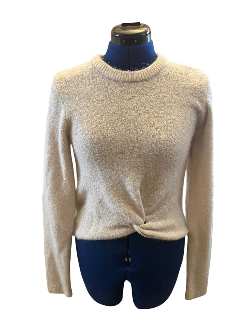 Leyden Cream Fuzzy Knit Twist Front Sweater Size Small Cozy Soft Pullover